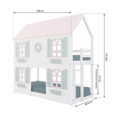 Beliche Montessoriano Casinha BelaCoração 4 JanelasVenezianas MadeiraMaciça Branco/rosa/verde Housin