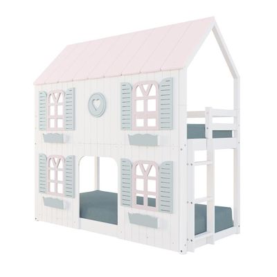 Beliche Montessoriano Casinha BelaCoração 4 JanelasVenezianas MadeiraMaciça Branco/rosa/verde Housin