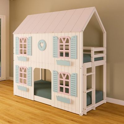 Beliche Montessoriano Casinha BelaCoração 4 JanelasVenezianas MadeiraMaciça Branco/rosa/verde Housin
