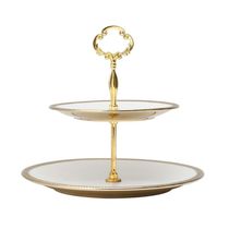 Porta Doces De Porcelana 2 Andares Paddy Branco E Dourado 19/27 X 24 Cm Wolff