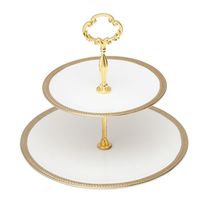 Porta Doces De Porcelana 2 Andares Paddy Branco E Dourado 19/27 X 24 Cm Wolff