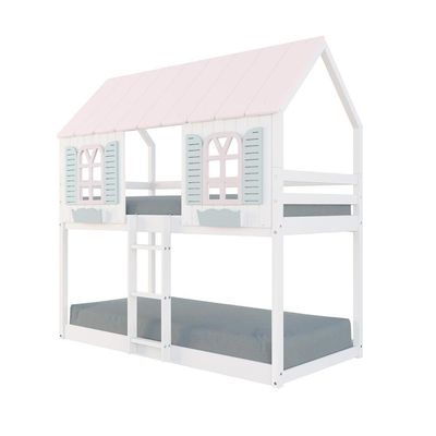 Beliche Montessoriano Casinha Bela - Madeira Maciça Branco/rosa/verde | Housin