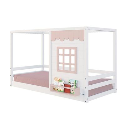 Cama Montessoriano Casinha Reta Com Janela Madeira Maciça Branco/rosa Housin