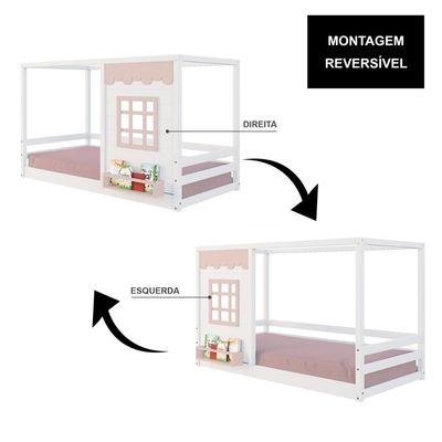 Cama Montessoriano Casinha Reta Com Janela Madeira Maciça Branco/rosa Housin