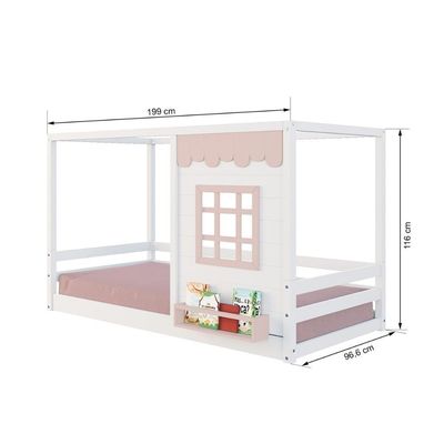 Cama Montessoriano Casinha Reta Com Janela Madeira Maciça Branco/rosa Housin