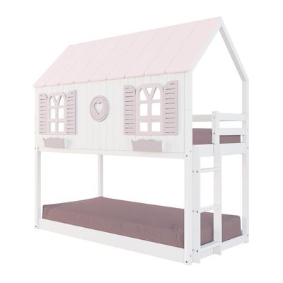 Beliche Montessoriano Casinha Bela Com Coração - Madeira Maciça Branco/rosa | Housin