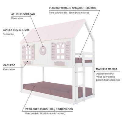 Beliche Montessoriano Casinha Bela Com Coração - Madeira Maciça Branco/rosa | Housin