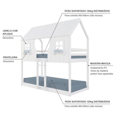 Beliche Montessoriano Casinha Encantada Madeira Maciça Branco | Housin