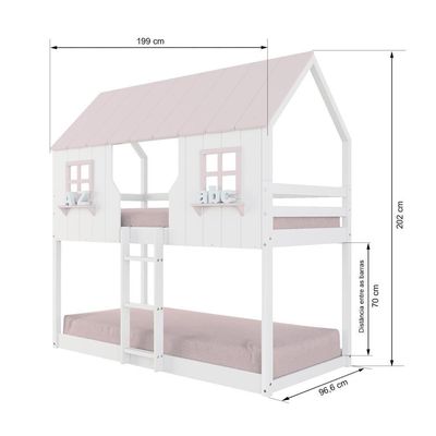Beliche Montessoriano Casinha Encantada Madeira Maciça Branco/rosa | Housin