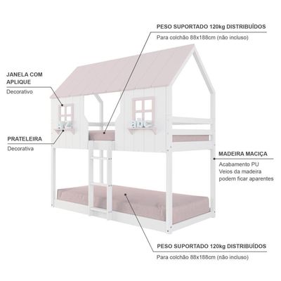 Beliche Montessoriano Casinha Encantada Madeira Maciça Branco/rosa | Housin