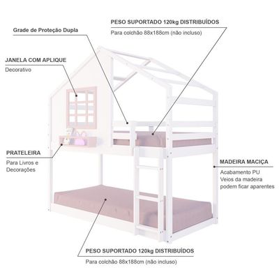 Beliche Montessoriano Casinha Com Janela Madeira Maciça Branco/rosa Housin