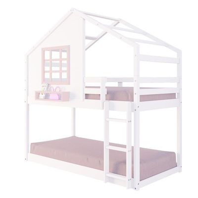 Beliche Montessoriano Casinha Com Janela Madeira Maciça Branco/rosa Housin
