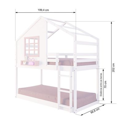 Beliche Montessoriano Casinha Com Janela Madeira Maciça Branco/rosa Housin
