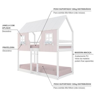 Beliche Montessoriano Casinha Encantada Madeira Maciça Rosa/branco | Housin