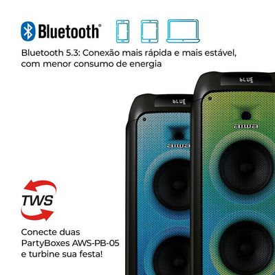 Caixa De Som Partybox Aiwa Pb-05 Bluetooth 20h Rgb Usb Tws Preto Bivolt