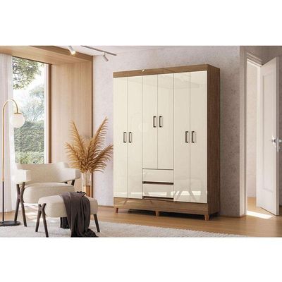 Guarda Roupa Casal 6 Portas Com Pés Fit Jequitibá Off Acetinado - Santos Andirá