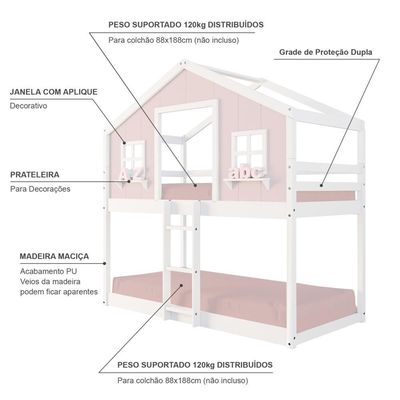Beliche Montessoriano Casinha Dos Sonhos Madeira Maciça Rosa/branco Housin