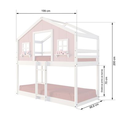 Beliche Montessoriano Casinha Dos Sonhos Madeira Maciça Rosa/branco Housin