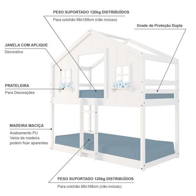 Beliche Montessoriano Casinha Dos Sonhos Madeira Maciça Branco Housin