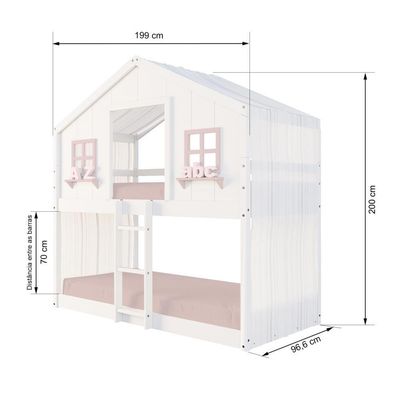 Beliche Montessoriano Casinha Dos Sonhos Com Cortina Madeira Maciça Branco/rosa Housin