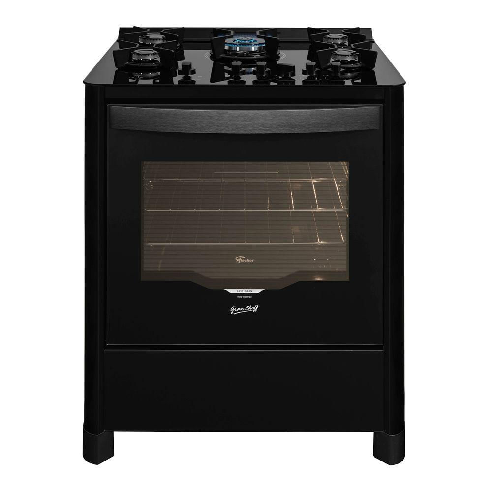 Fogão 5 Bocas Fischer Gran Cheff Tripla Chama Preto Mesa em Vidro - 220v - 26988-59779
