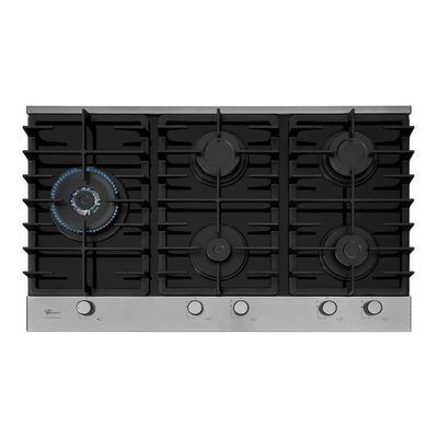 Cooktop A Gás Fischer 5 Bocas Tripla Chama Platinium Trempe De Ferro Fundido Mesa Vidro Bivolt Preto