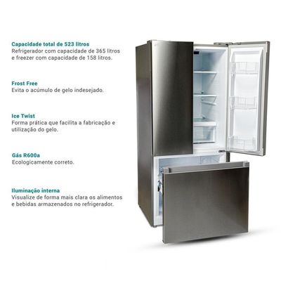 Geladeira 523L Philco Eco Inverter French Door Inox PRF53A 110V