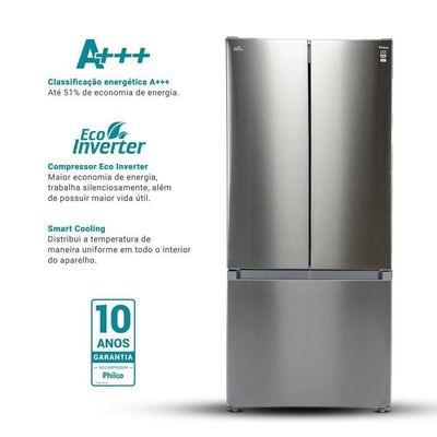 Geladeira 523L Philco Eco Inverter French Door Inox PRF53A 110V