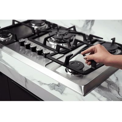 Cooktop A Gás Fischer 5 Bocas Tripla Chama Infinity Com Trempe De Ferro Fundido Mesa Inox Bivolt