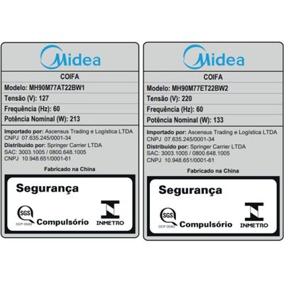 Coifa De Parede 90cm Black Inox Smart Pro Touch Midea MH90M77ET22BW2 220V