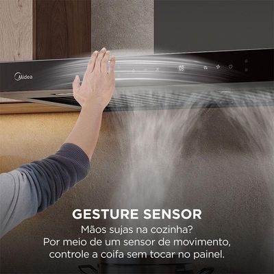 Coifa De Parede 90cm Black Inox Smart Pro Touch Midea MH90M77ET22BW2 220V
