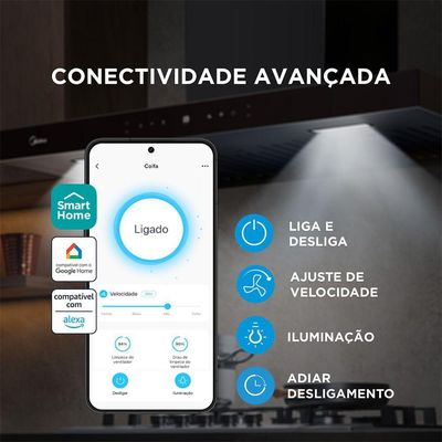 Coifa De Parede 90cm Black Inox Smart Pro Touch Midea MH90M77ET22BW2 220V