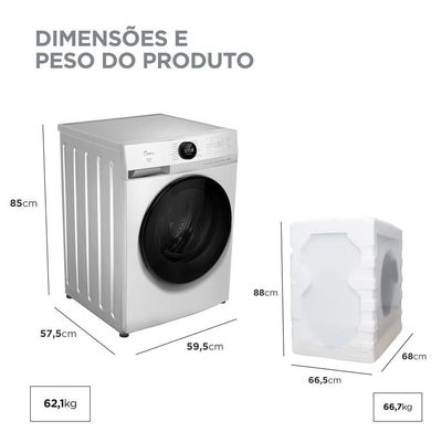 Máquina de Lavar 11kg Branca Slim HealthGuard Conectada Midea MF201W110WB/WK-02 - 220V