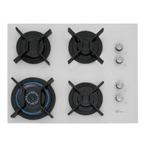 Cooktop A Gás Fischer 4 Bocas Tripla Chama Infinity Com Trempe FerroFundido Mesa Vidro Branco Bivolt