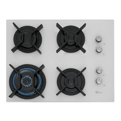 Cooktop A Gás Fischer 4 Bocas Tripla Chama Infinity Com Trempe FerroFundido Mesa Vidro Branco Bivolt
