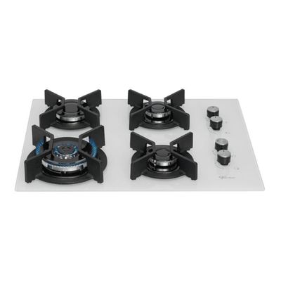 Cooktop A Gás Fischer 4 Bocas Tripla Chama Infinity Com Trempe FerroFundido Mesa Vidro Branco Bivolt
