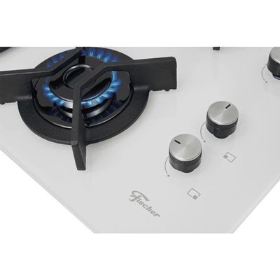 Cooktop A Gás Fischer 4 Bocas Tripla Chama Infinity Com Trempe FerroFundido Mesa Vidro Branco Bivolt