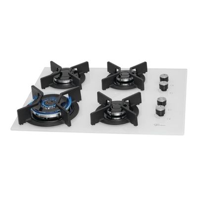 Cooktop A Gás Fischer 4 Bocas Tripla Chama Infinity Com Trempe FerroFundido Mesa Vidro Branco Bivolt
