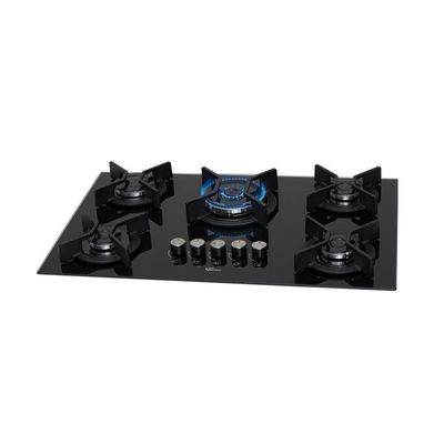Cooktop A Gás Fischer 5 Bocas Tripla Chama Infinity Com Trempe De Ferro Fundido Mesa Vidro Bivolt