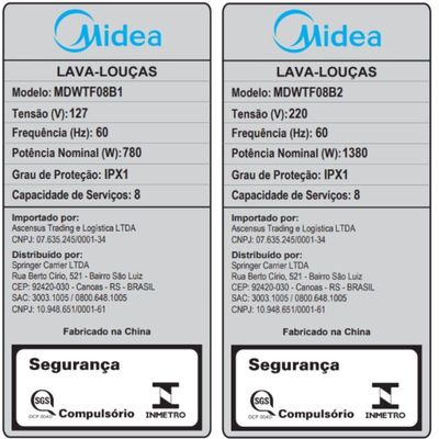 Lava Louças 8 Serviços Preta Touch Plus Midea MDWTF08B2 220V