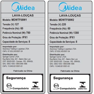 Lava Louças 8 Serviços Branca Touch Plus Midea MDWTF08W1 - 110V