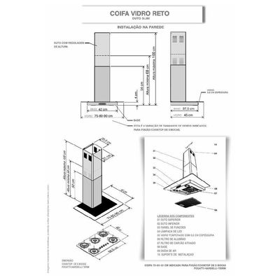 Coifa de Parede 90cm Vidro Reto Terim Inox 110V