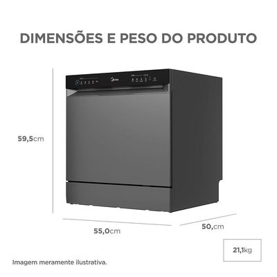 Lava Louças 8 Serviços Cinza Touch Plus Midea MDWTF08S1 - 110V