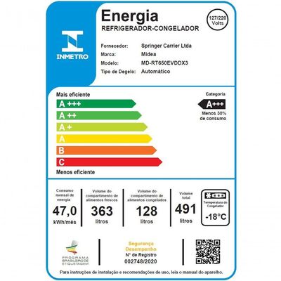 Geladeira Frost Free Inverter Midea MD-RT650EVDDX3 491L Preto Bivolt