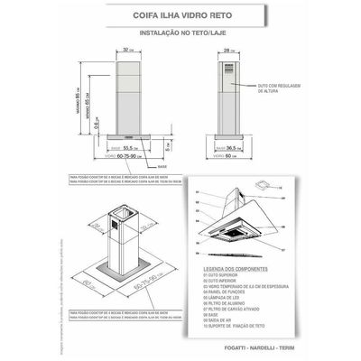 Coifa Terim Ilha Vidro Reto Inox 75 cm Inox 220V