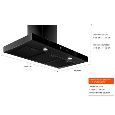 Coifa Brastemp Eclipse Tbox 90cm Parede Preta BAE90APANA 110V