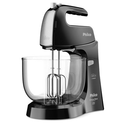 Batedeira Philco Crome Base Cristal Duo Turbo Preta 550W 220V