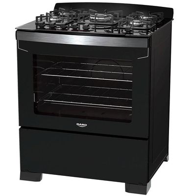 Fogão Dako 5 Bocas Diplomata com Mesa de Vidro, Acendimento Automático e Queimador Tripla Chama Bivolt  Preto