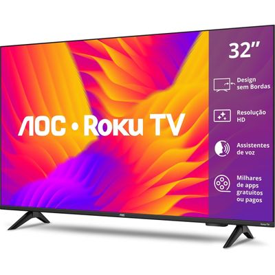 Smart TV 32" HD AOC 32S5155/78G Roku TV Wi-Fi Dolby Audio Preta