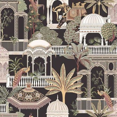 Papel De Parede Botany House Santuário Preto 15539